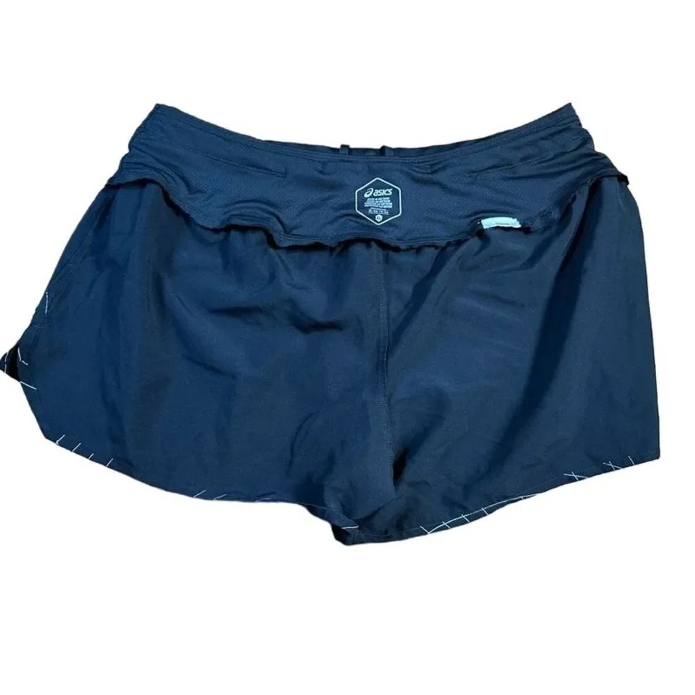ASICS Women's Athletic Running Shorts Navy Blue Geometric‎ Pattern XL no liner